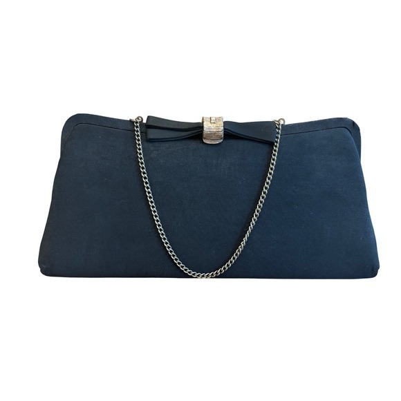 Source Unknown Handbags - Vintage 1950s Black Evening Bag Clutch Purse Formal Party with Chain Strap
